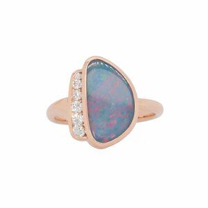 3.37cts Boulder Opal Ring in Solid 14K Rose Gold with Natural Diamond Accents